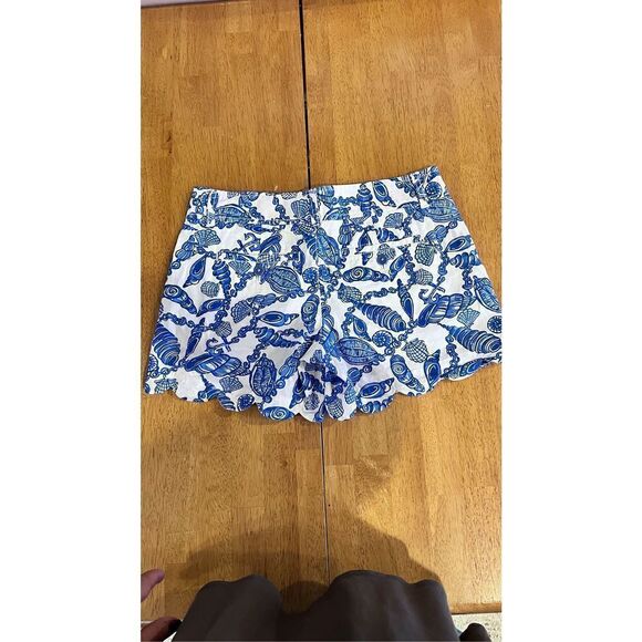 LILLY PULITZER BLUE SEA SHELL SCALLOPED TRIM SHORTS WOMENS SIZE 00 - Picture 7 of 9